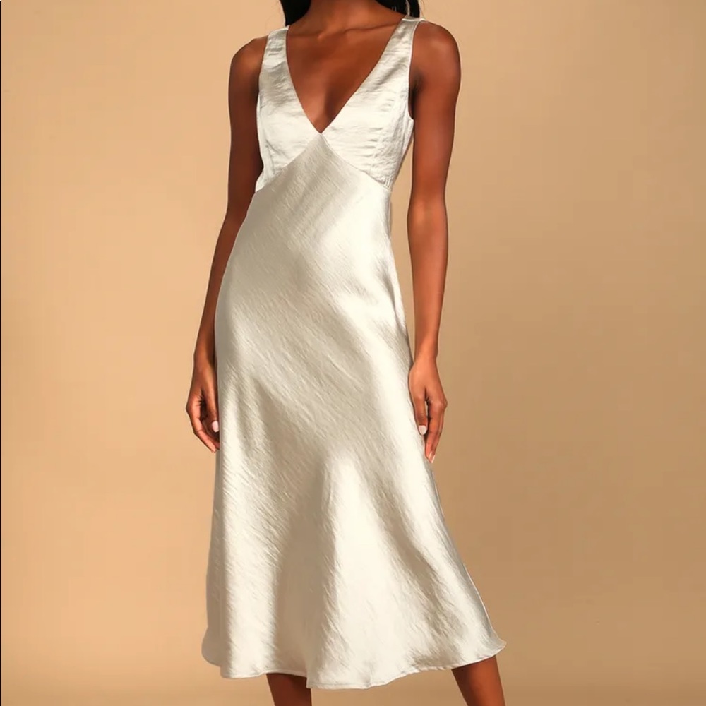 Lulu Incredible Love Champagne Satin Midi Dress